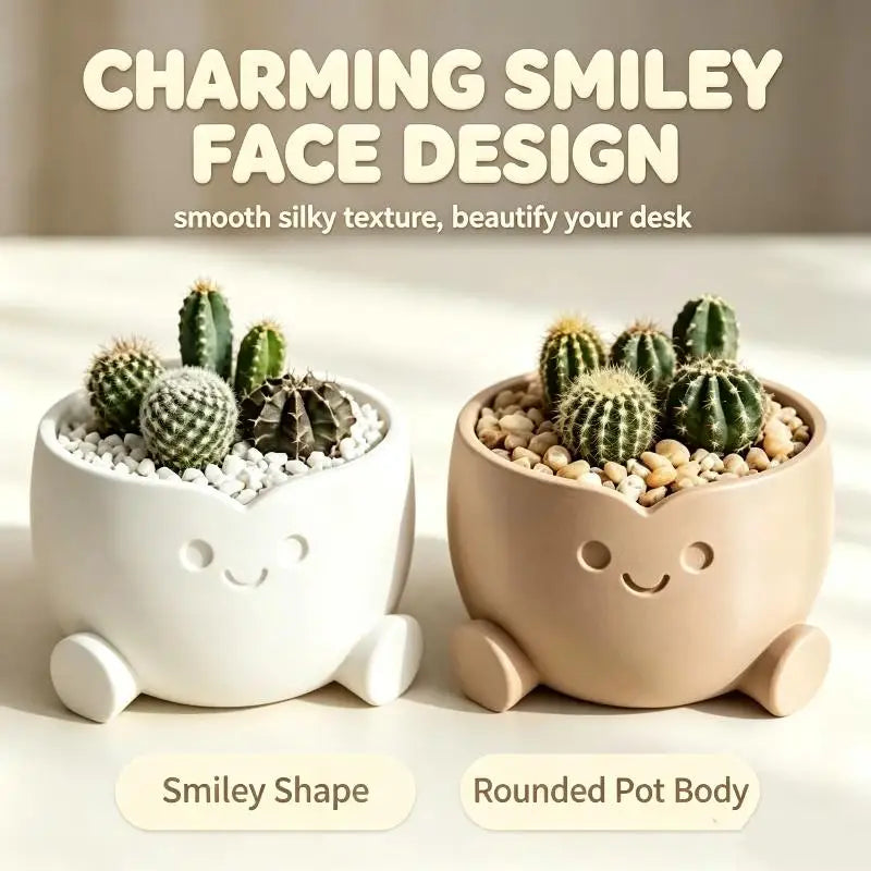 3D Printed Smiling Figure Mini Planter Pot | Cute Desk Décor Mini Planter Pot Axl