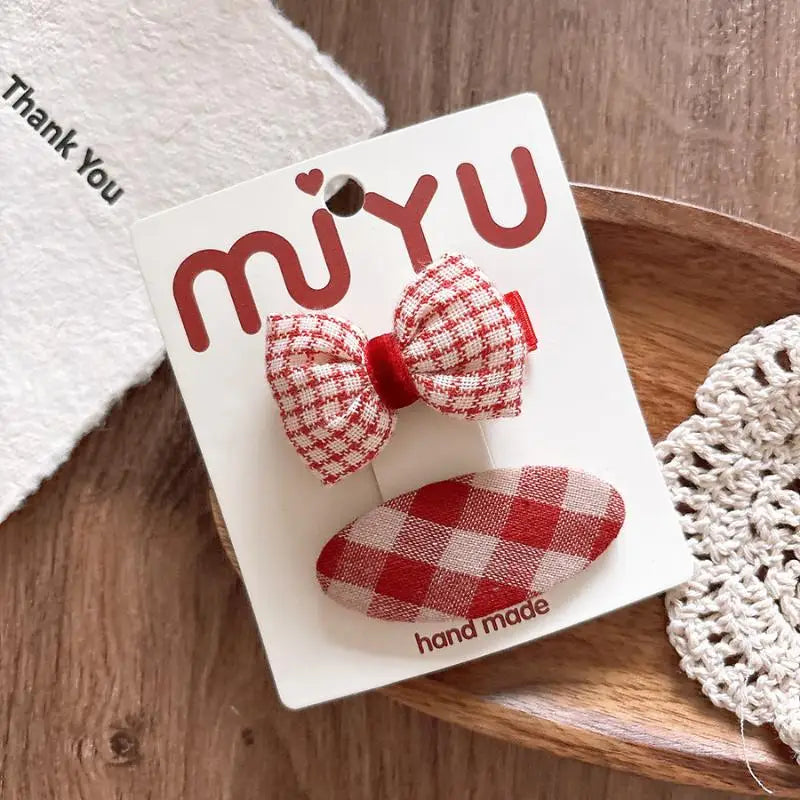Sweet Plaid Bow Hair Clips Red Polka Dot Girls Women 1 Pair Bow Hair Clips Axl K