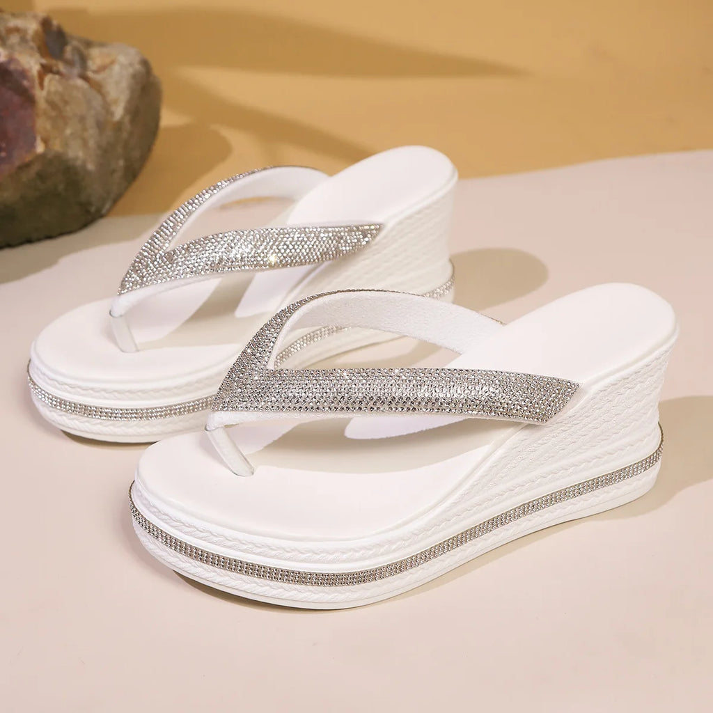 Women's Wedge Platform Flip Flops – Thick Sole Beach Slippers Wedge Flip Flops Axl White 41