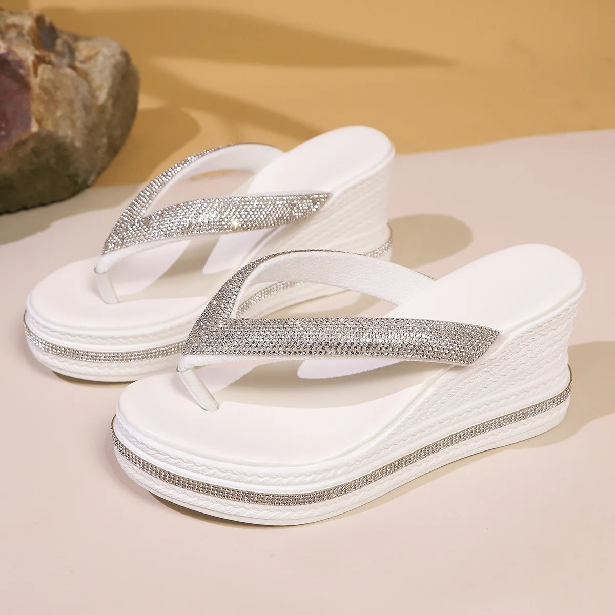 Women's Wedge Platform Flip Flops – Thick Sole Beach Slippers Wedge Flip Flops Axl White 41