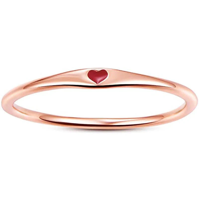 Huitan Heart Enamel Ring – Silver & Rose Gold Thin Band Fashion Enamel Ring Axl