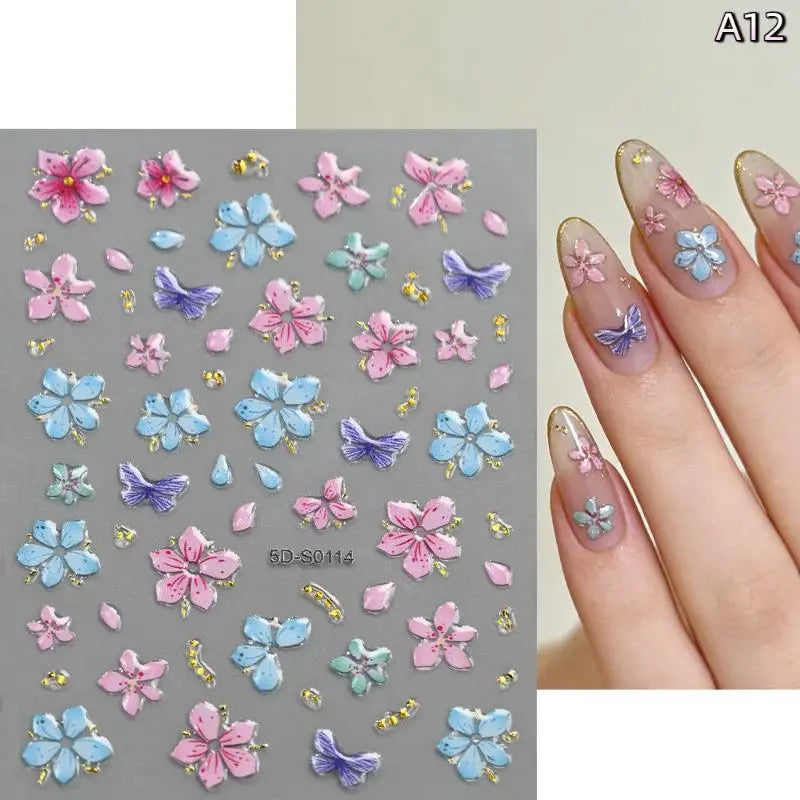 5D Floral Nail Stickers – Bronzing Blossom Petal Appliques DIY Nail Art Stickers Axl A12