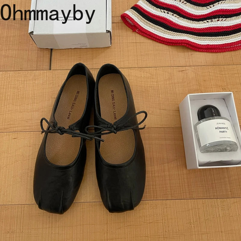 Women's Ballet Flats – Butterfly-Knot Square Toe Slip-On Shoes Ballet Flats Axl