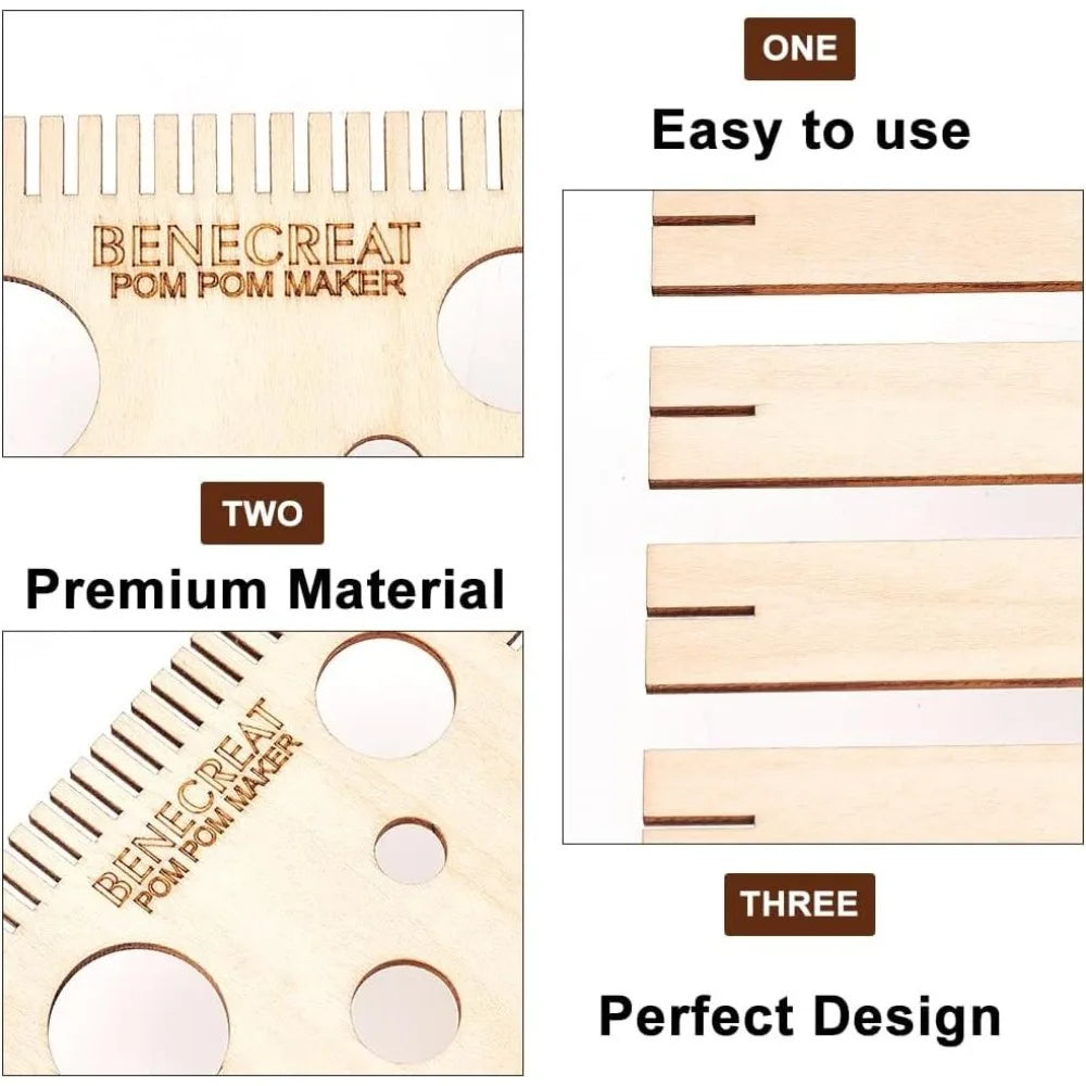 Wood Pom Pom Maker Loom Kit – 4 Sizes DIY Wool Craft Tool Pom Pom Maker Kit Axl