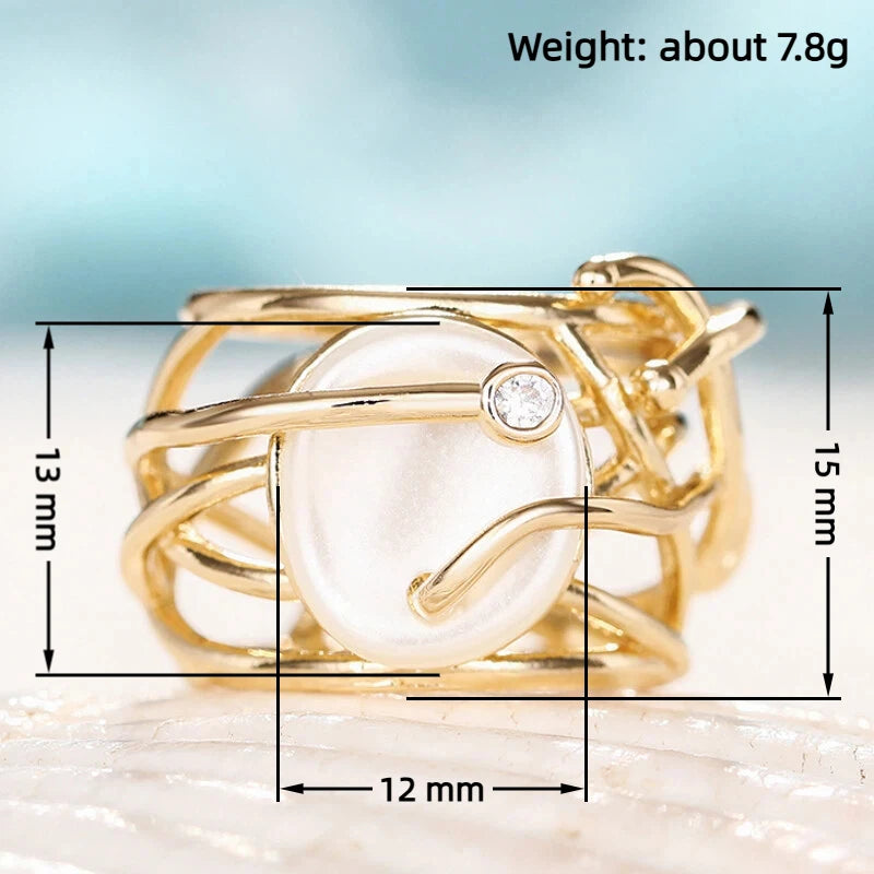 Huitan Cross Ring – Imitation Pearl & CZ Women's Fashion Ring Fashion Ring Axl