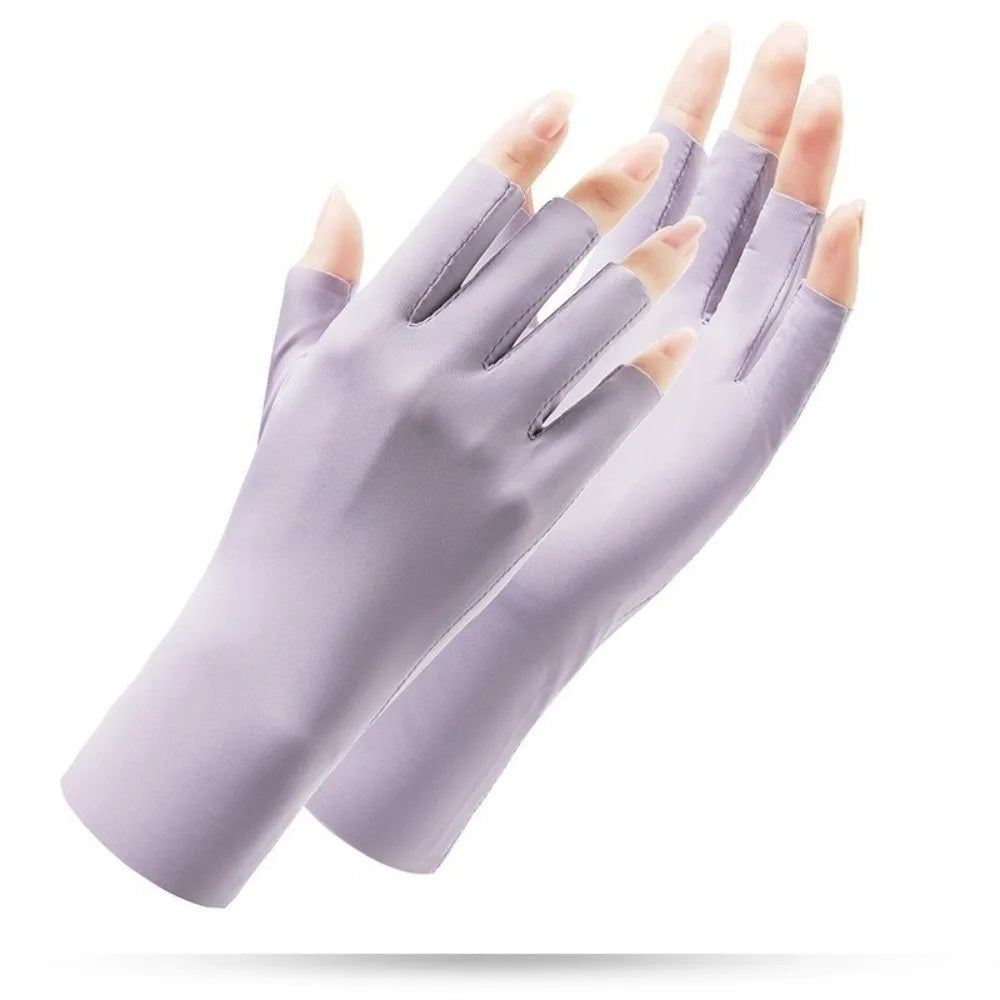 UV Ice Silk Fingerless Driving Gloves for Women | Sun Protection Fingerless Sun Gloves Axl Purple