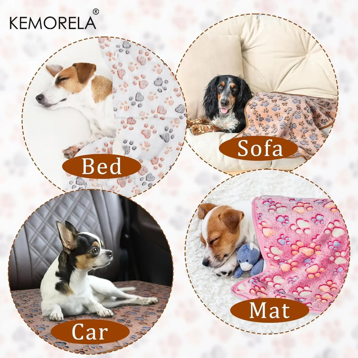 KEMORELA 3-Pack Flannel Paw Print Pet Blanket – Cats & Dogs Pet Blanket Set Axl