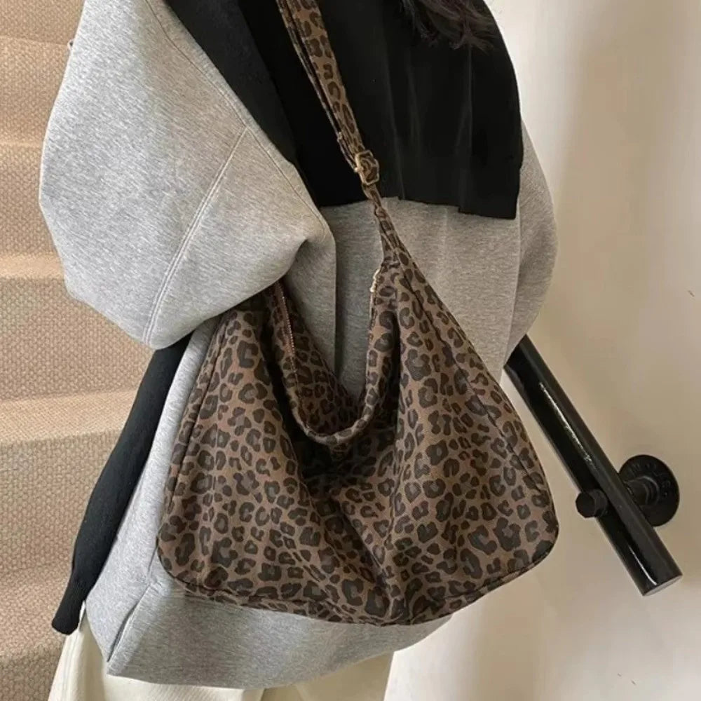 Women's Leopard Print Canvas Crossbody Shoulder Bag – Large Canvas Crossbody Bag Axl
