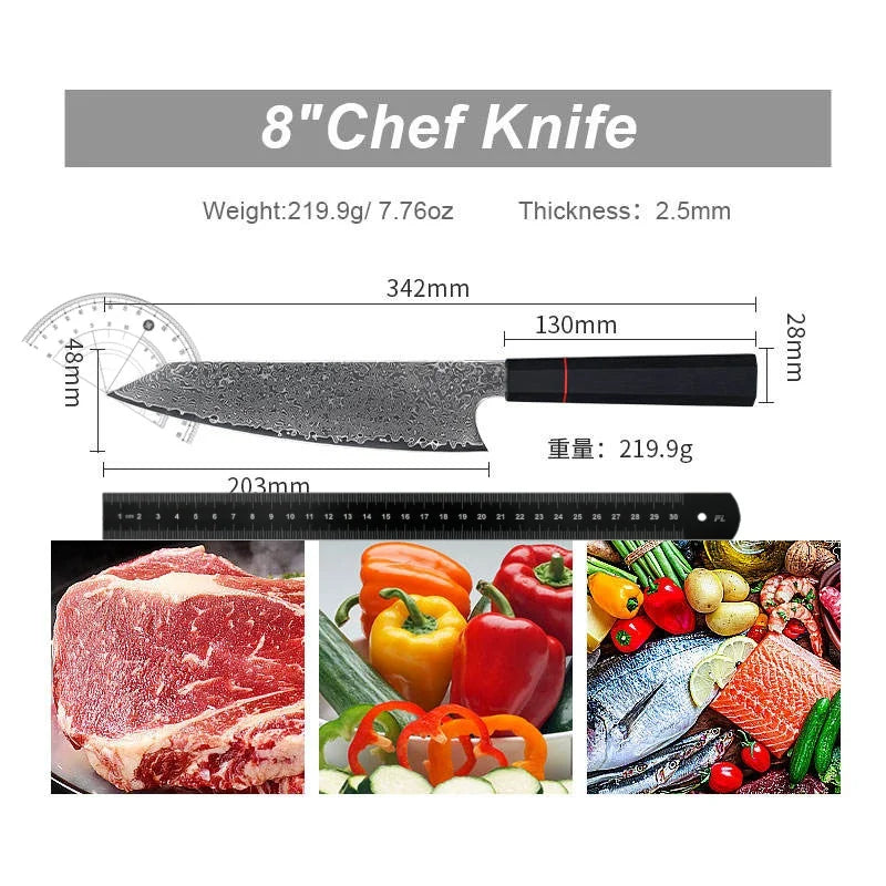 8-Inch Damascus Chef's Knife – 67-Layer VG10 Steel & G10 Handle Damascus Chef Knife Axl