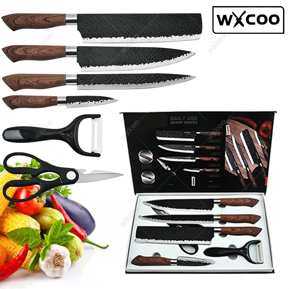 WXCOO 6-7 Piece Kitchen Knife Set | Stainless Steel Chef Knives Kitchen Knife Set Axl