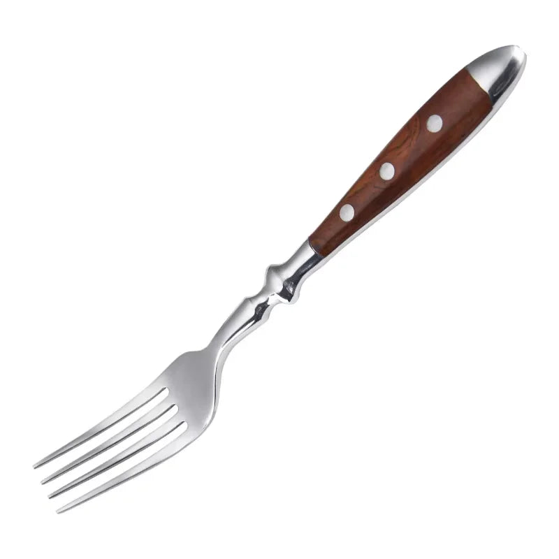 430 Stainless Steel Cutlery Set | 6-Piece Wood-Grain Flatware Flatware Cutlery Set Axl 1 Pc table fork