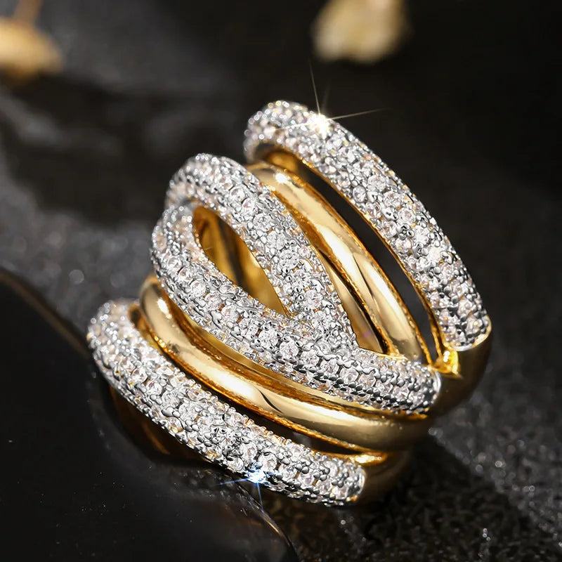 Huitan Multi-Layer Sparkling CZ Ring – Women's Wedding Band Fashion Ring Axl