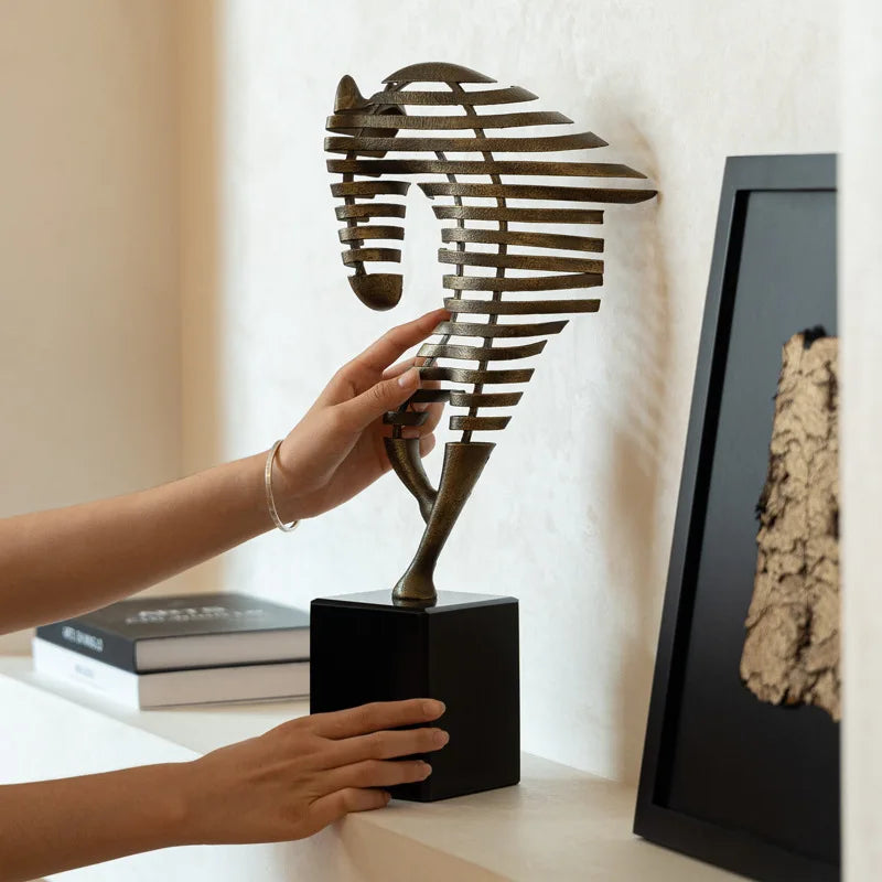 Horse Head Metal Figurine | Modern Desktop Sculpture Home Decor Metal Sculpture Figurine Axl
