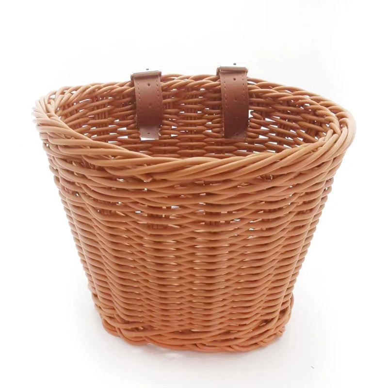 Waterproof Rattan Woven Bike Basket – Removable Front Handlebar Bike Handlebar Basket Axl 21x16x16 Brown