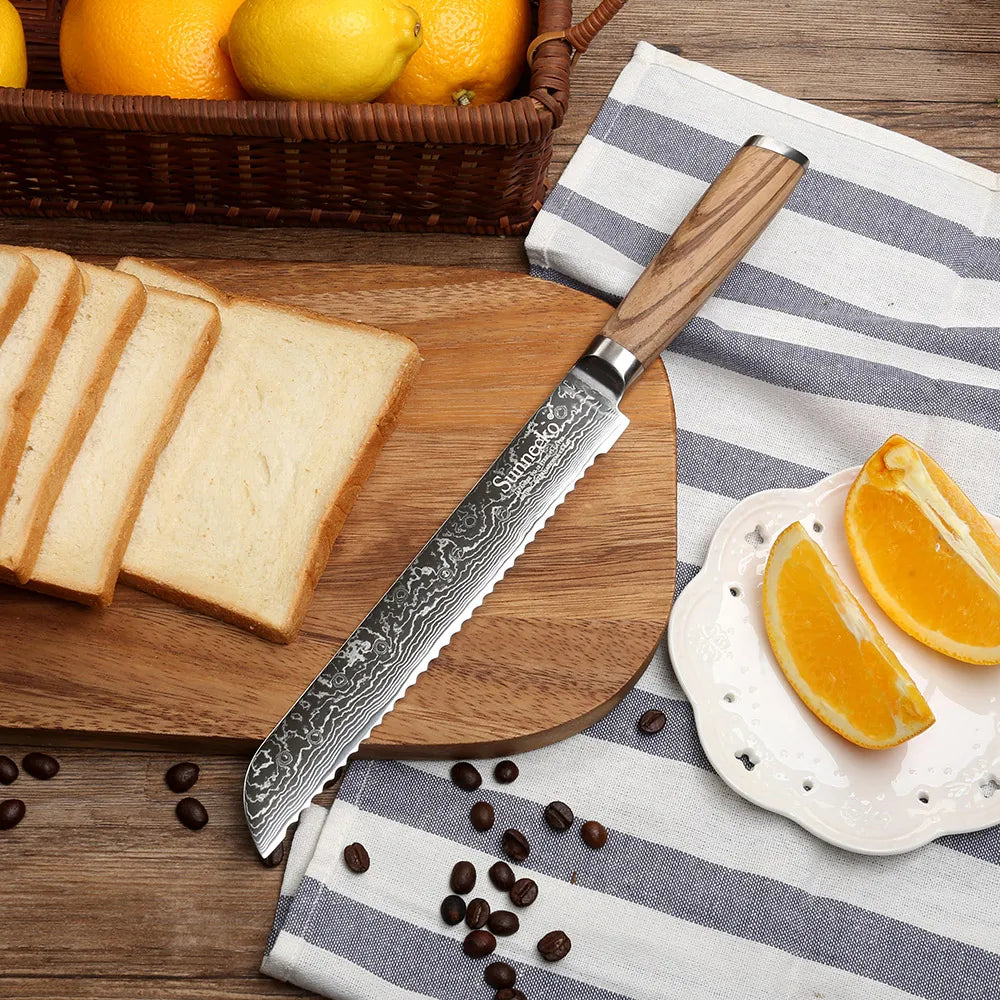 Sunnecko 8" Damascus Bread Knife – 73-Layer VG10 Steel Damascus Bread Knife Axl China Mainland 8 inch