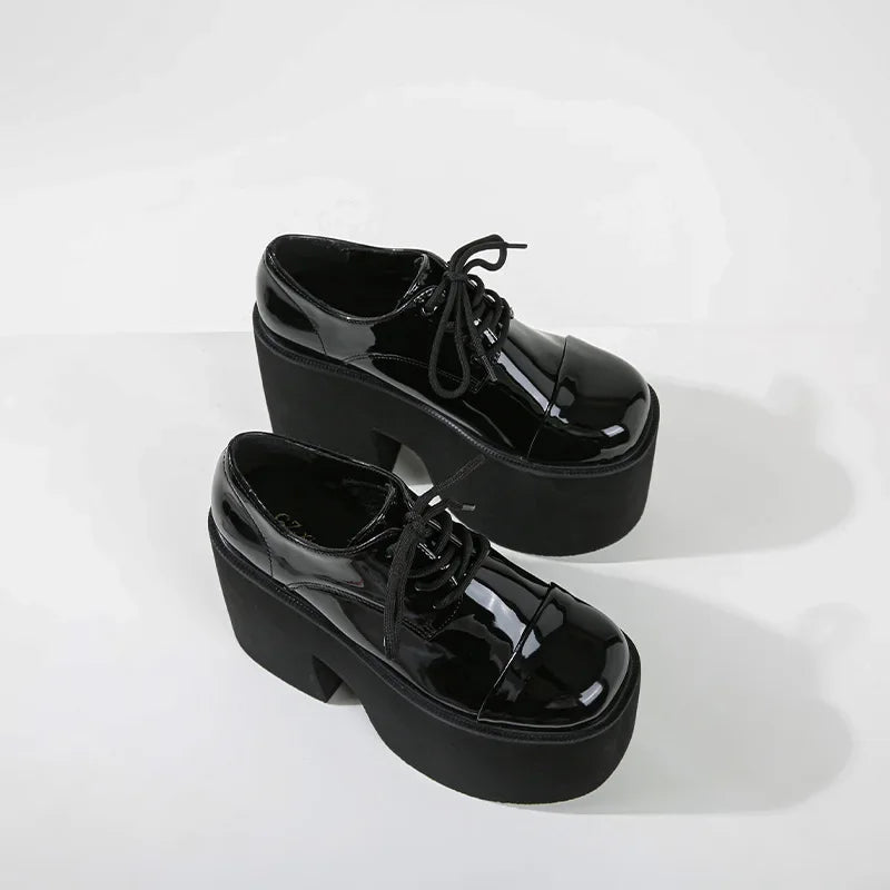 14CM Platform Pumps – Patent Leather Lace-Up High Heels Platform High Heels Axl black 35