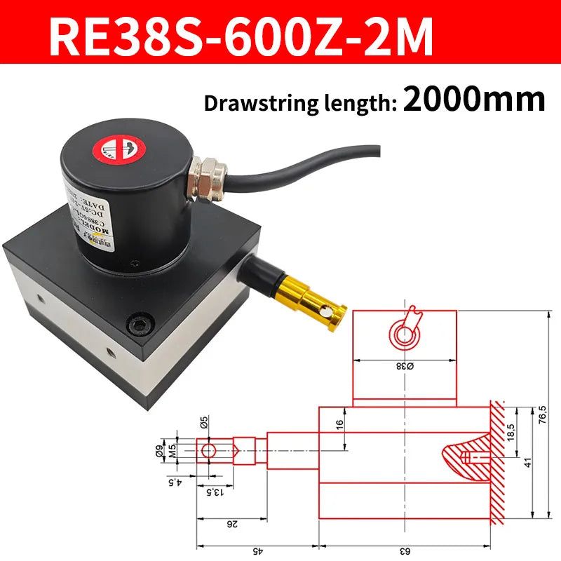 E38S Rope Pull Encoder 5-24V NPN 600/1000PPR Distance Sensor Rope Pull Encoder Axl 600R-2000MM