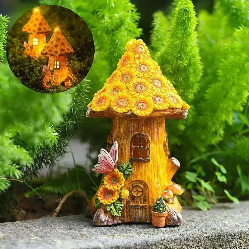Resin Tree House Solar Garden Light | Outdoor Lawn Ornament Solar Garden Light Axl A
