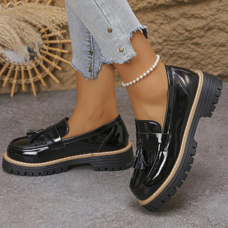 Women's Tassel Loafers – Slip-On Square Heel Flat Shoes Women's Loafer Flats Axl