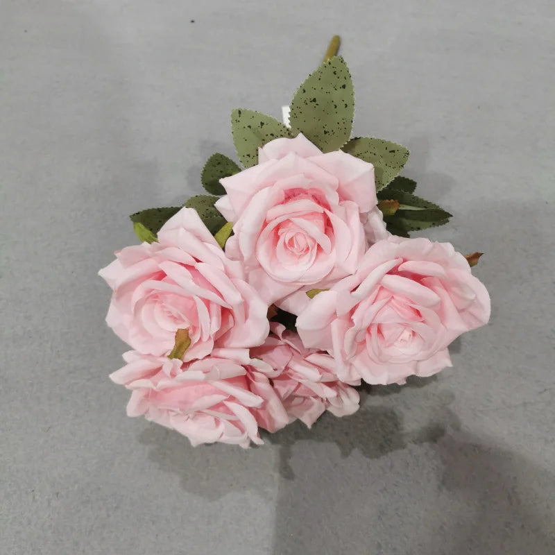7-Head Silk Rose Bouquet with Leaves – Artificial Flowers 44cm Artificial Flower Bouquet Axl