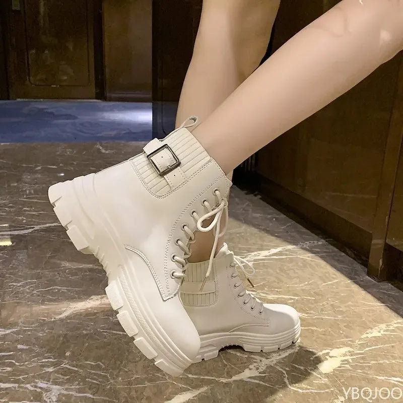 YBQJOO Women's Belt Buckle Ankle Boots – Soft Sole Winter Women's Ankle Boots Axl