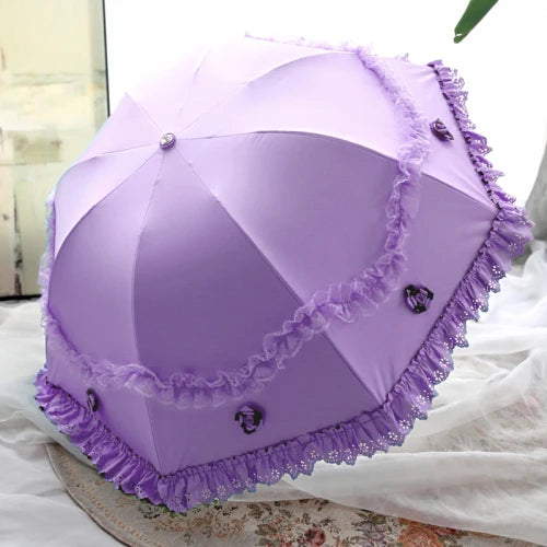 UV Lace Folding Umbrella for Women – Windproof Sun & Rain Folding Umbrella Axl Style 2 metal-fiber composite 8K