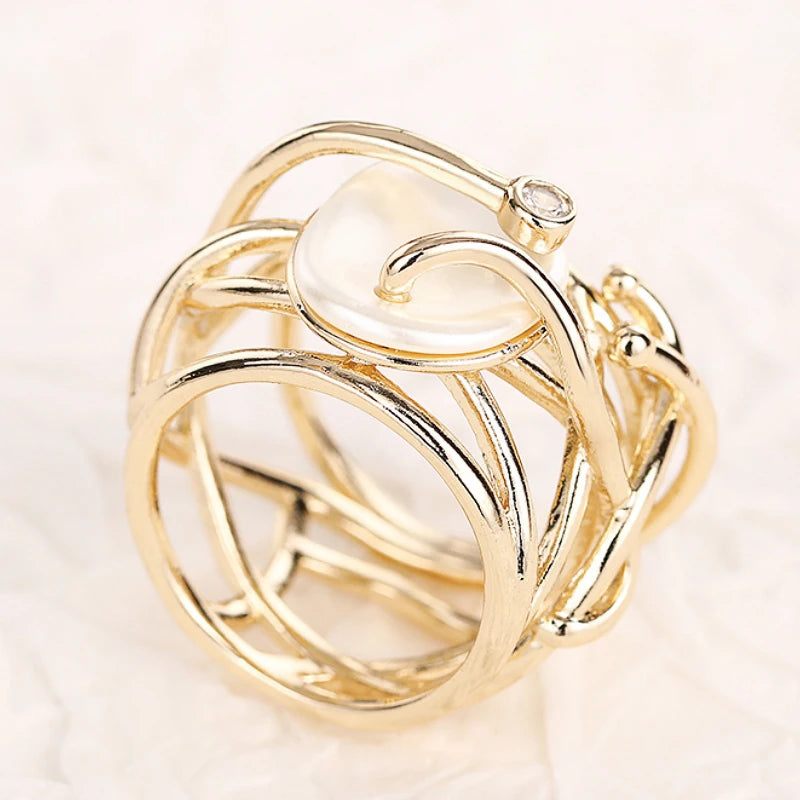 Huitan Cross Ring – Imitation Pearl & CZ Women's Fashion Ring Fashion Ring Axl