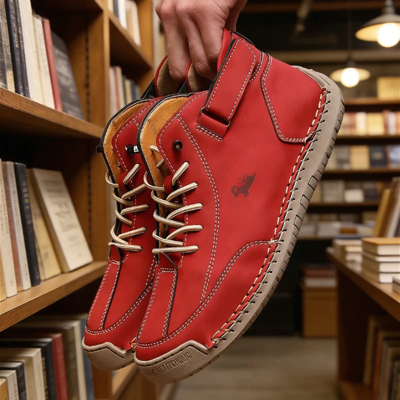 ZULIWAGN Men's Vintage Leather Lace-Up Casual Shoes | Non-Slip Men's Casual Shoes Axl Red 38
