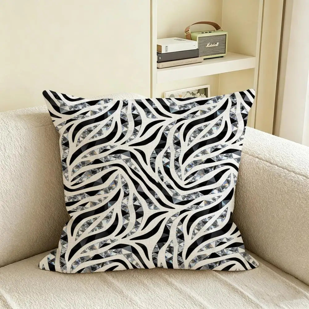Zebra Print Linen Cushion Cover | Black & White Pillow Case Decorative Cushion Cover Axl
