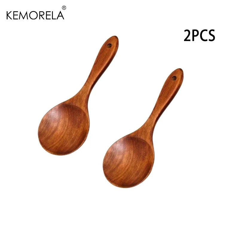Wooden Rice Paddle & Serving Spoon Set | KEMORELA 1-2 Pcs Wooden Kitchen Utensils Axl 2PCS