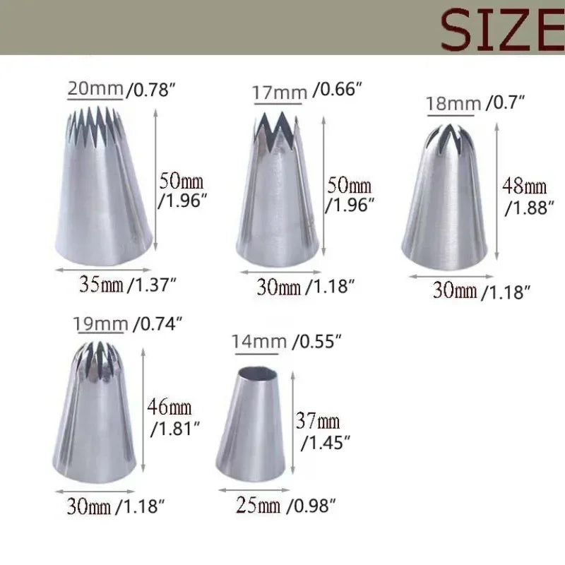 5-Piece Stainless Steel Piping Nozzle Set – Cake & Cream Tips Piping Nozzle Set Axl