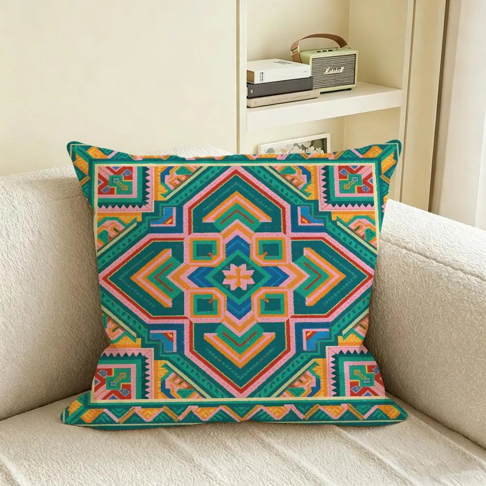 Natural Linen Brocade Print Cushion Cover | Sofa & Bed Pillowcase Decorative Cushion Cover Axl White6 30X30cm
