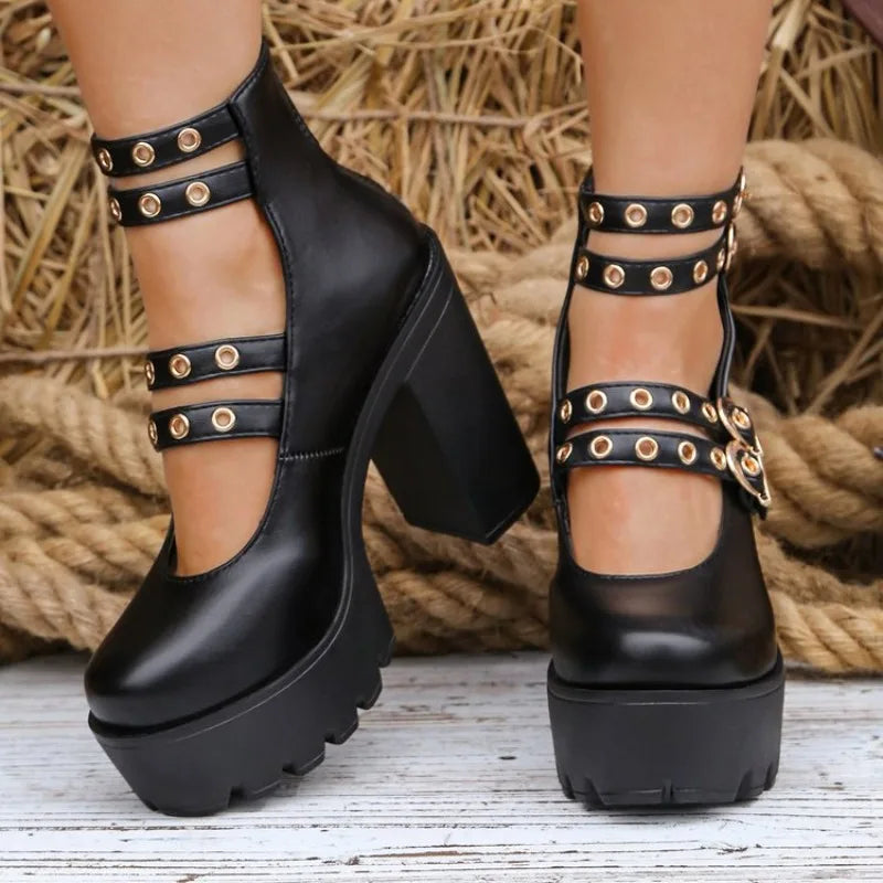 Women's Block Heel Platform Mary Jane Pumps – Buckle Strap Platform Heel Pumps Axl