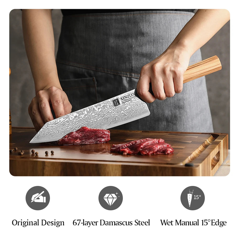XINZUO 8.5" Damascus Bunka Knife – 67-Layer Kitchen Knife Damascus Kitchen Knife Axl