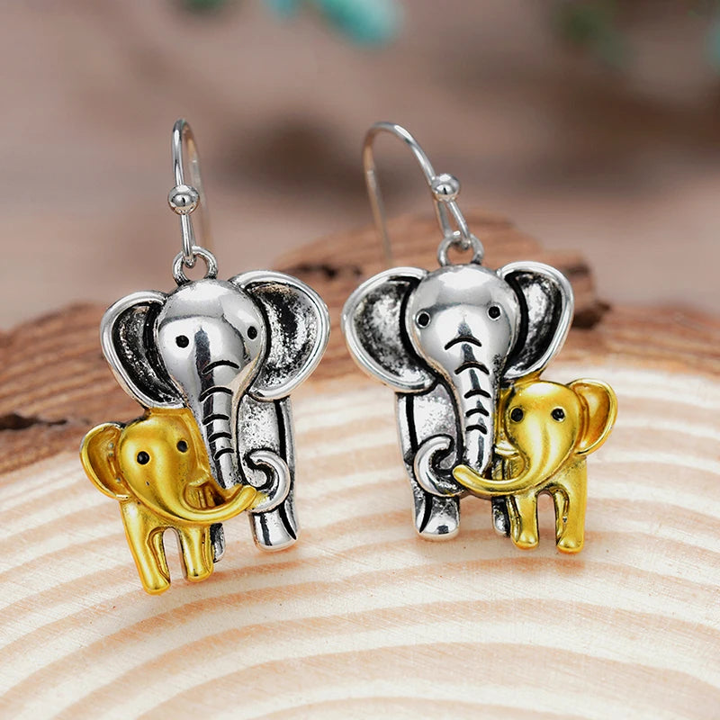 Huitan Two-Tone Elephant Drop Earrings | Fashion Jewelry Gift Drop Earrings Axl