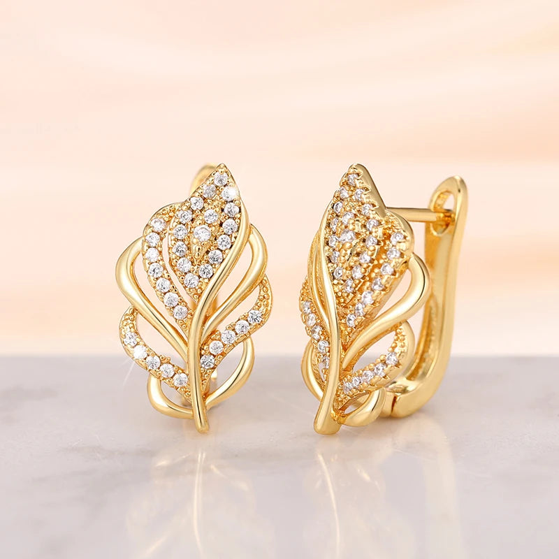 Huitan Gold Leaf Hoop Earrings – Elegant Women's Jewelry Hoop Earrings Axl