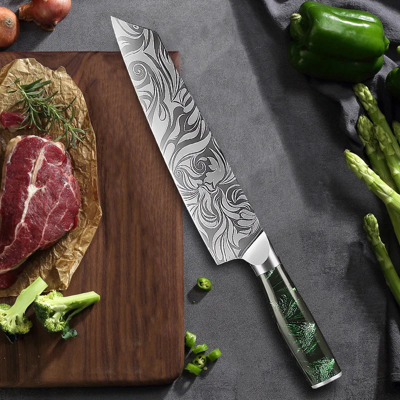 Damascus Kitchen Knife Set – Chef, Santoku & Paring Knives Kitchen Knife Set Axl