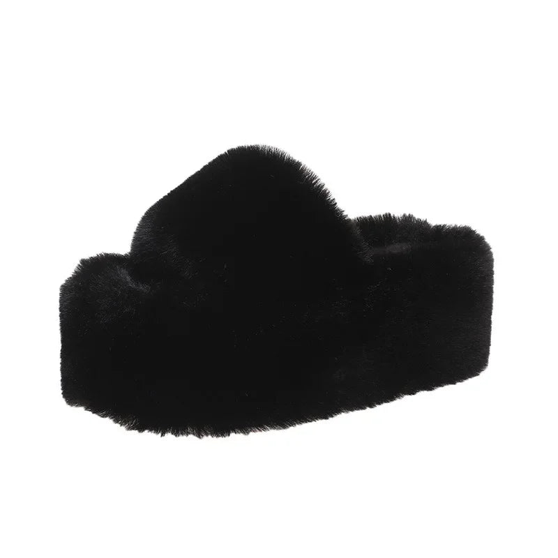 Women's Fluffy Platform Slides – Luxury Plush Fur Slippers Platform Fur Slippers Axl black 37