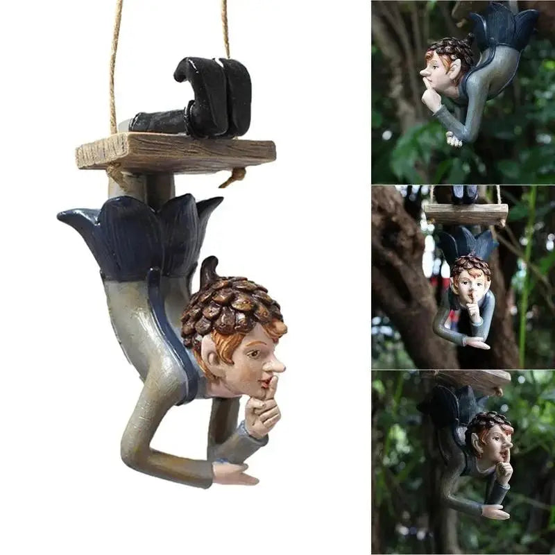 Garden Hanging Elf Ornament – Resin Fairy Figurine for Patio & Yard Garden Figurine Axl