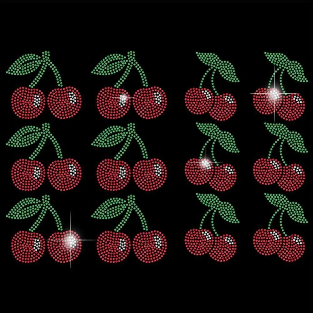 Cherry Rhinestone Iron-On Decals – 12pc Heat Transfer Bling Iron-On Rhinestone Patch Axl AECH04-18840