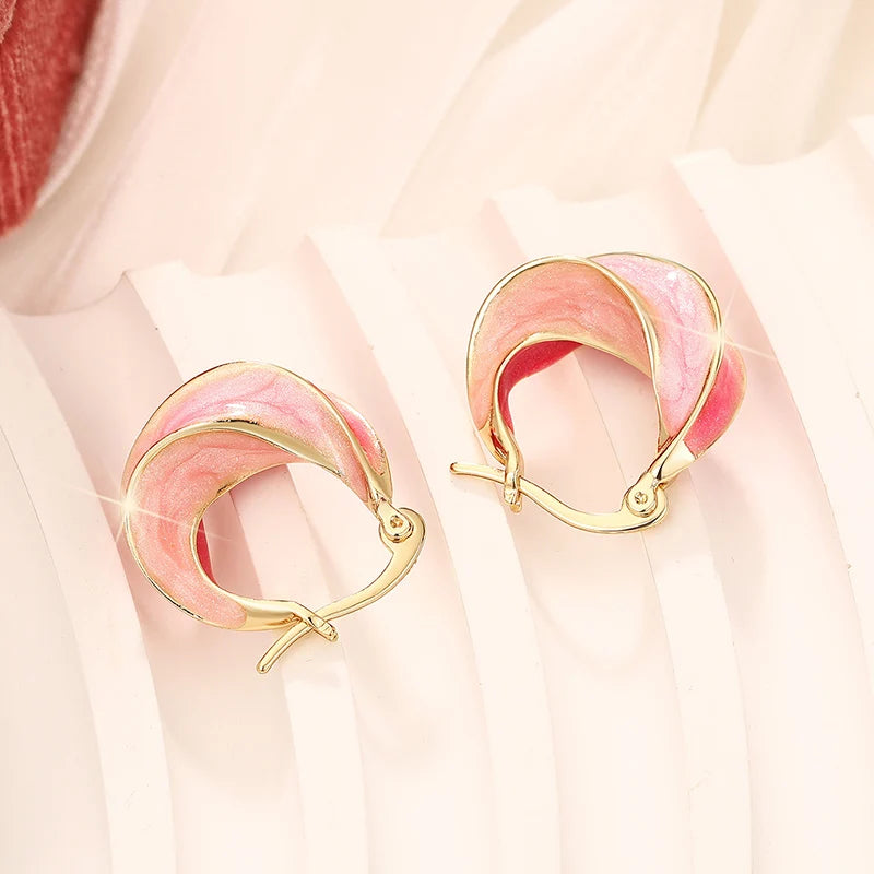 Huitan Wave Enamel Hoop Earrings – Red & Blue Statement Jewelry Enamel Hoop Earrings Axl