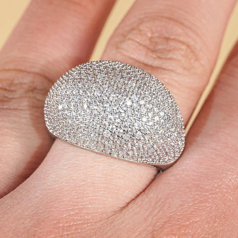Huitan Cubic Zirconia Pave Wedding Ring for Women | CZ Band CZ Wedding Ring Axl