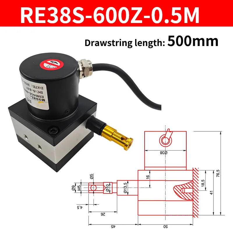 E38S Rope Pull Encoder 5-24V NPN 600/1000PPR Distance Sensor Rope Pull Encoder Axl 600R-500MM