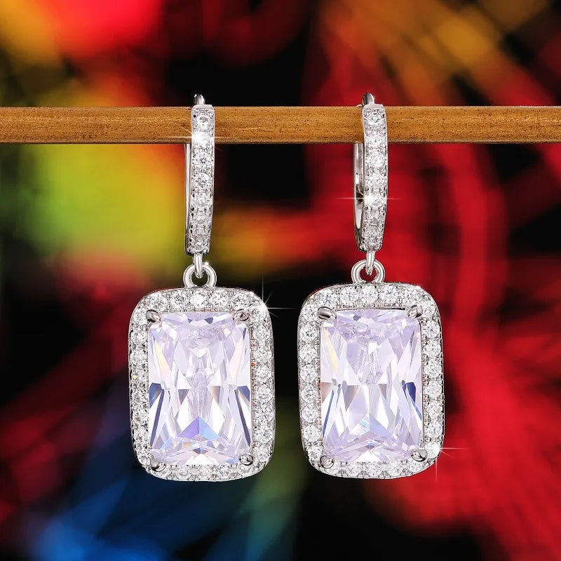 Huitan Geometric CZ Dangle Earrings – Silver Wedding Jewelry Dangle Earrings Axl