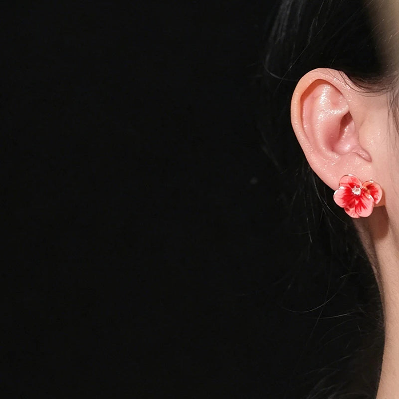 Huitan Red Enamel Flower Stud Earrings – Floral Women's Jewelry Floral Stud Earrings Axl