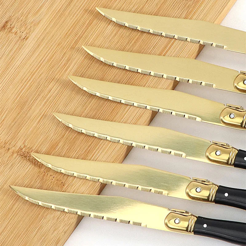 Laguiole Gold Steak Knives Set 4–12 Pcs | Titanium Plated Steak Knife Set Axl