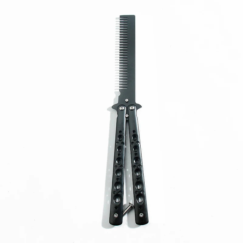 Butterfly Knife Comb – Folding Stainless Steel Beard & Hair Comb Folding Grooming Comb Axl C