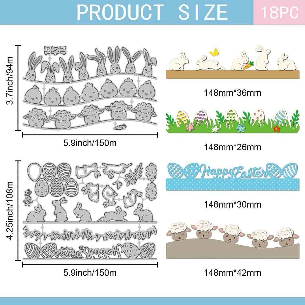 Easter Egg Chick Rabbit Carbon Steel Cutting Dies – 2pc Set Craft Cutting Dies Axl
