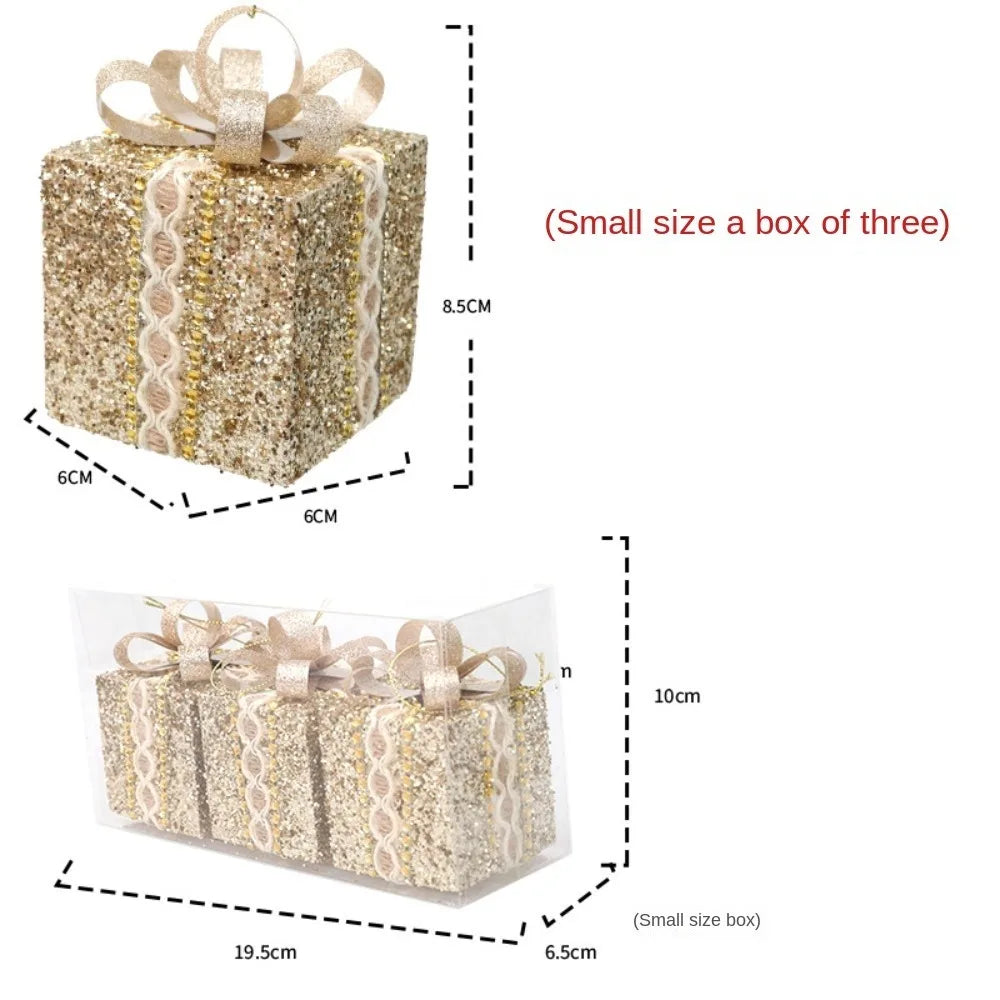 Lace Gift Box Christmas Tree Ornaments – DIY Plastic Pendant Set Christmas Tree Ornament Axl Champagne Small
