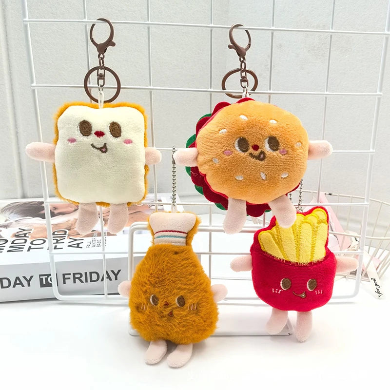 Plush Fries & Burger Keychain – Cute Food Figurine Pendant Plush Keychain Charm Axl